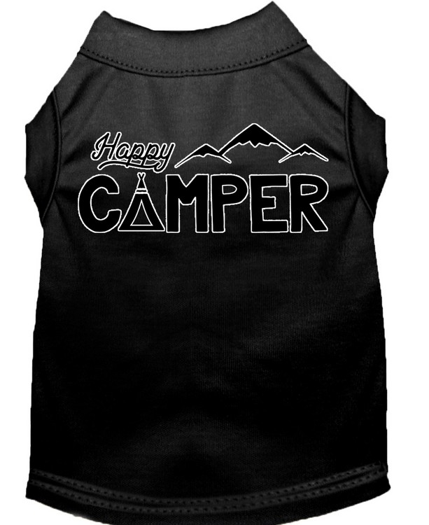 Happy Camper Screen Print Dog Shirt Black Sm